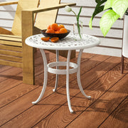 Garden Side Table Cast Aluminium Rust Resistant with Adjustable Feet White Outsunny
