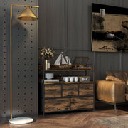 Chest of Five Fabric Drawers with Wood Effect Top for Bedroom or Hallway Rustic Brown