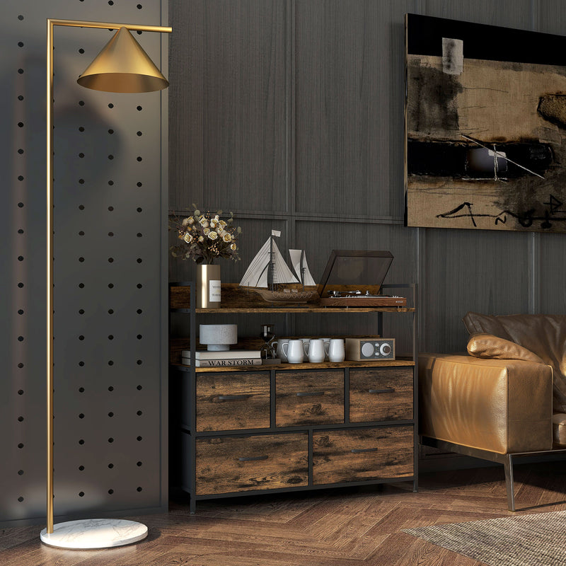 Chest of Five Fabric Drawers with Wood Effect Top for Bedroom or Hallway Rustic Brown