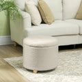 Cream White Teddy Fleece Storage Ottoman 31.8L Soft Padded Seat by HOMCOM