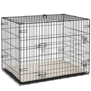 Foldable Black Dog Crate with 2 Doors Tray and Soft Cushion for Small Dogs 76 x 53 x 60 by PawHut