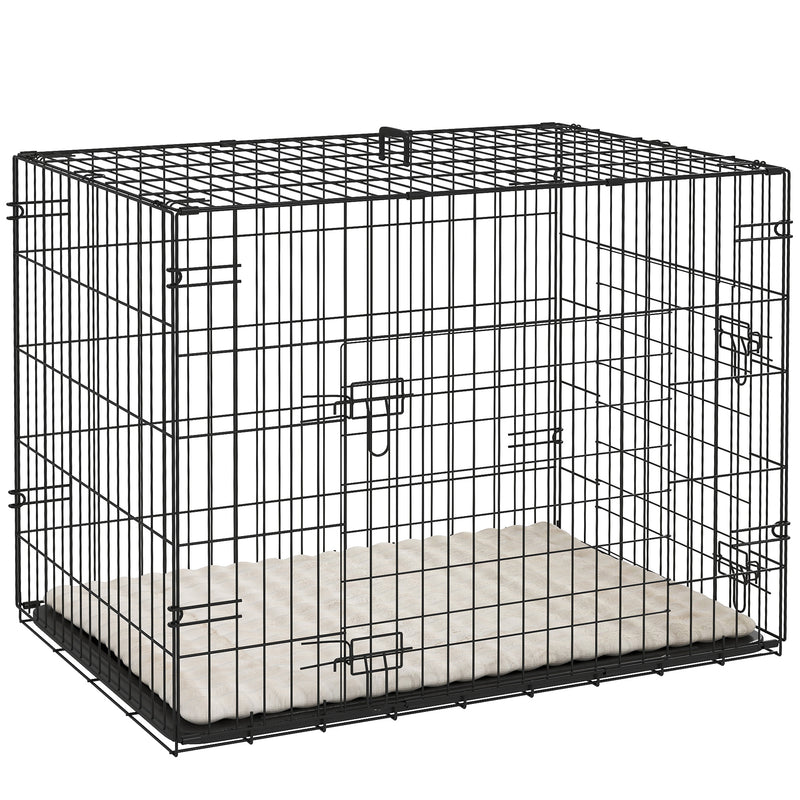 Foldable Black Dog Crate with 2 Doors Tray and Soft Cushion for Small Dogs 76 x 53 x 60 by PawHut