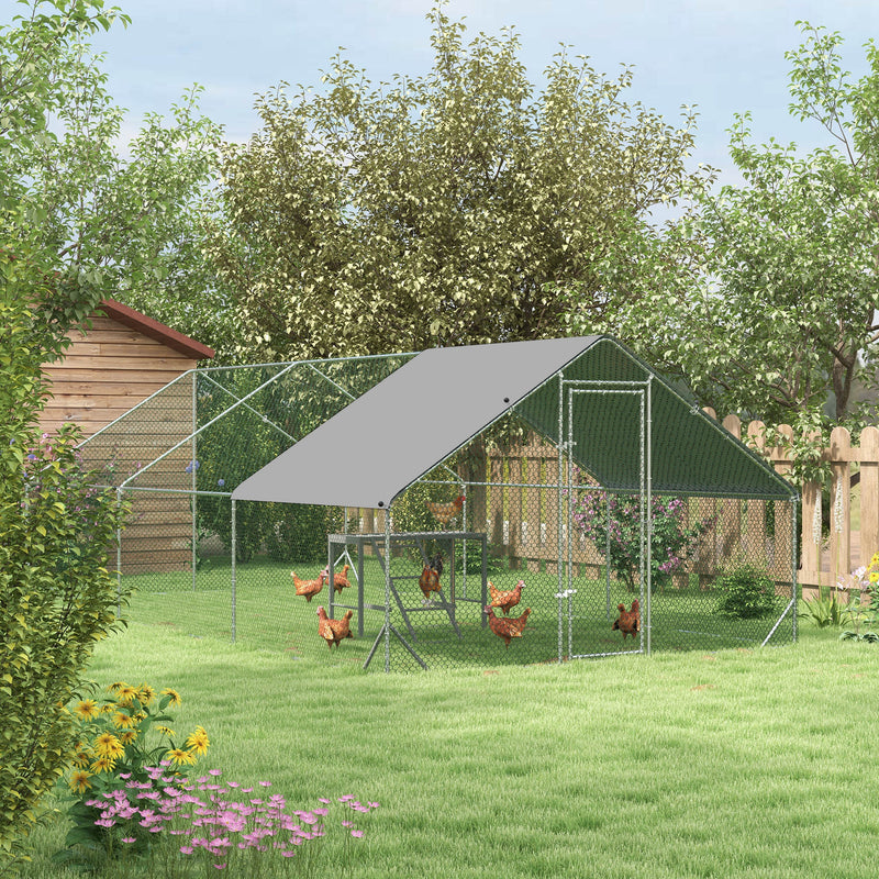 Large Walk In Chicken Run with Activity Shelf and Weatherproof Cover for Outdoor Use, Green