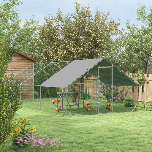 Large Walk In Chicken Run with Activity Shelf and Weatherproof Cover for Outdoor Use, Green