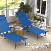 Set of 2 Blue Folding Sun Loungers with Adjustable Recline and Pillows by Outsunny