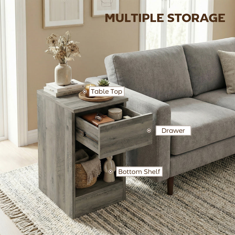 Bedside Tables Set of 2 Slim Storage Drawers for Small Bedrooms or Living Rooms Grey AOSOM
