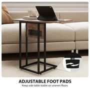 C Shaped Side Table with Foldable Top and USB Charging Station Ideal for Small Spaces Rustic Brown