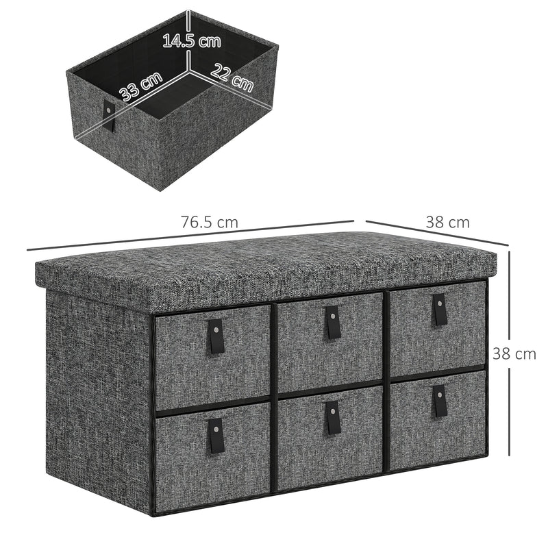 Shoe Storage Bench with 6 Drawers and Padded Seat Ideal for Hallway or Entryway Dark Grey