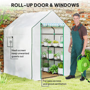 Mini Walk In Greenhouse 143 x 140cm with Shelves and Cover White by Outsunny