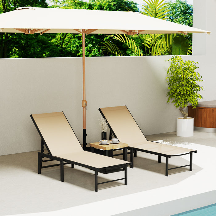 Set of 2 Adjustable Reclining Sun Loungers in Khaki For Outdoor Comfort by Outsunny