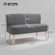 Loveseat Sofa for Small Spaces with Deep Cushions and Wooden Legs Grey AOSOM