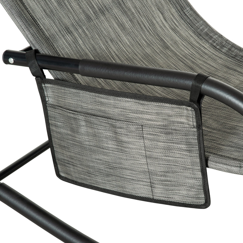 2 Piece Garden Rocking Chair Set With Mesh Lounger and Storage Bag for Patio Dark Grey AOSOM