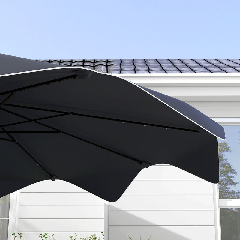 Dark Grey 3m Solar Garden Parasol with LED Lights and Tilt for Outdoor Patio Shade