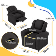 Black Kids Recliner Chair with Adjustable Backrest Footrest and PU Leather by Homcom