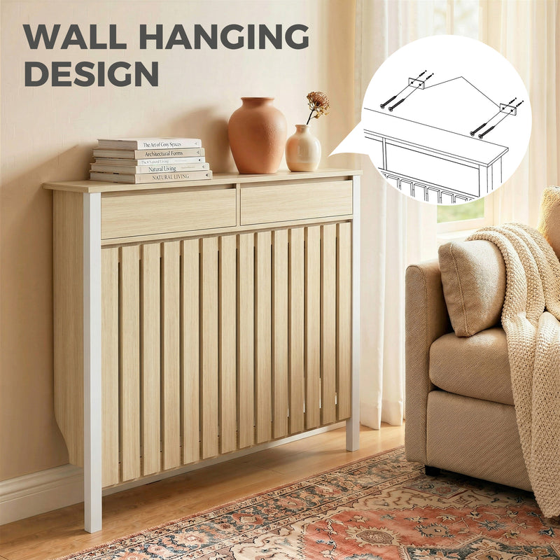 Radiator Cover with Drawers for Safe Heating and Extra Hallway Storage Oak White Homcom