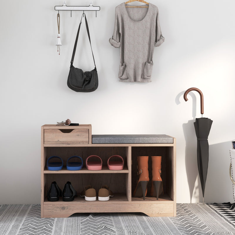Grey Multi Compartment Shoe Bench with Cushioned Seat by HOMCOM