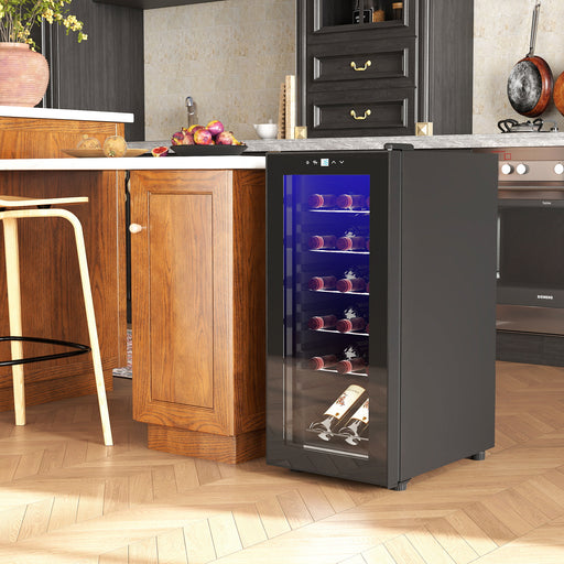 Freestanding Wine Cooler 18 Bottle Capacity With Digital Touch Control And LED Light Black