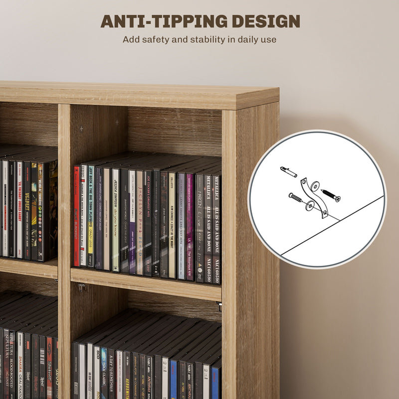 CD Storage Cabinet with Adjustable Shelves for Media and Display 89 x 130 cm ,Natural Wood
