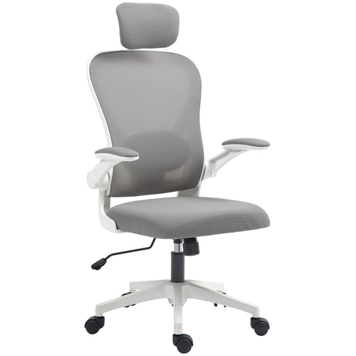 Ergonomic Grey Mesh Swivel Office Chair With Adjustable Lumbar Support and Flip Up Armrests by HOMCOM