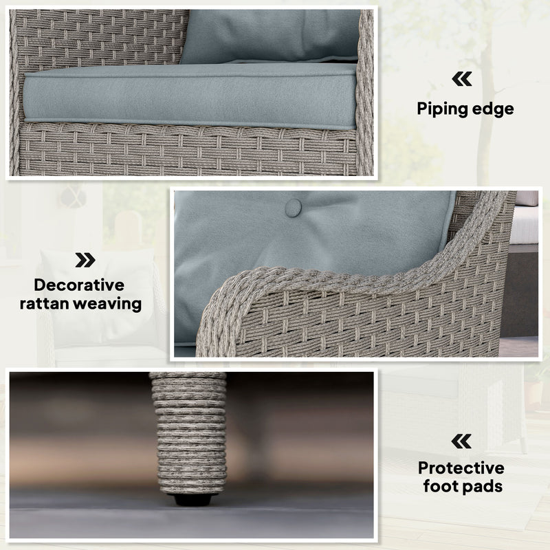 Set of 2 Rattan Garden Chairs with Cushions and High Back for Patio or Balcony, Light Grey