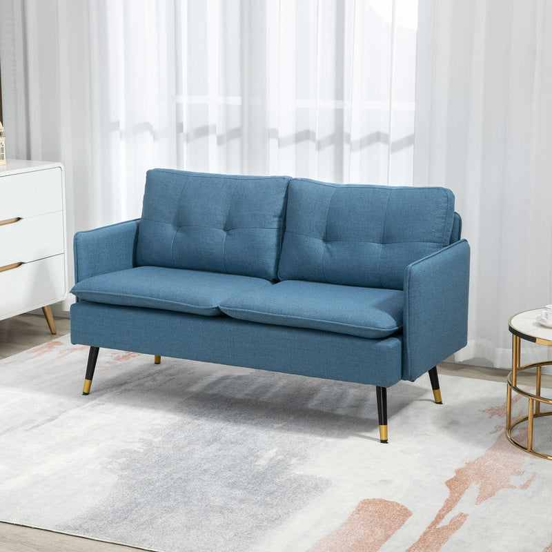Modern Two Seater Sofa with Cushions and Steel Legs Ideal for Living Room Dark Blue