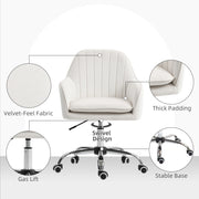 White Velvet Feel Swivel Office Chair with Adjustable Height and Wheels for Home Desk