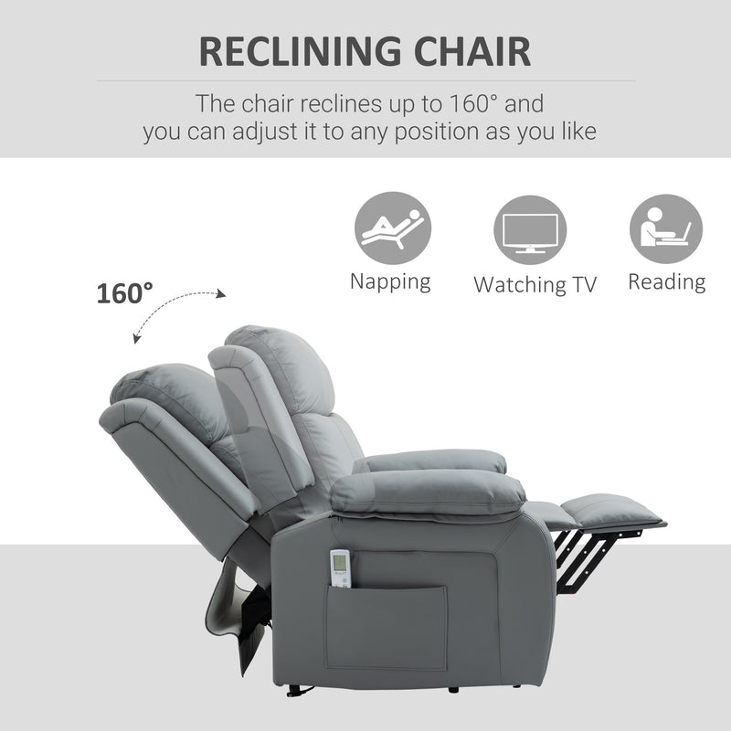 Electric Riser Recliner Chair With Heat Massage And Lift Function For Elderly, Grey