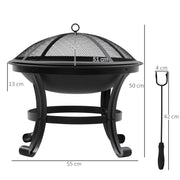 Outsunny Outdoor Fire Pit, Firepit with Mesh Lid, Poker, for Camping, Bonfire, Picnic, Black AOSOM