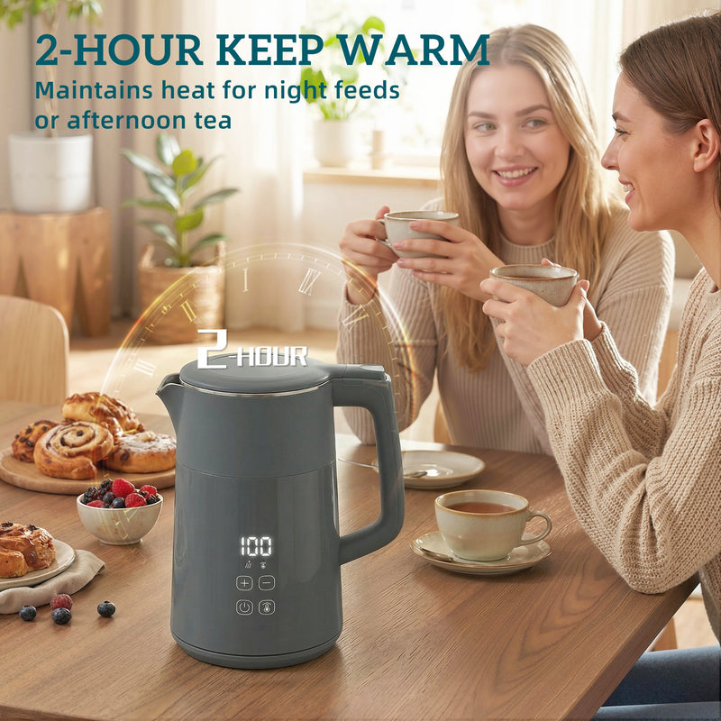 Electric Kettle with Fast Boil and Keep Warm Function for Busy Mornings 1.7L Grey Silver Homcom