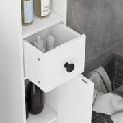 Tall Slim Bathroom Storage Cabinet With Adjustable Shelves And Cupboards, White