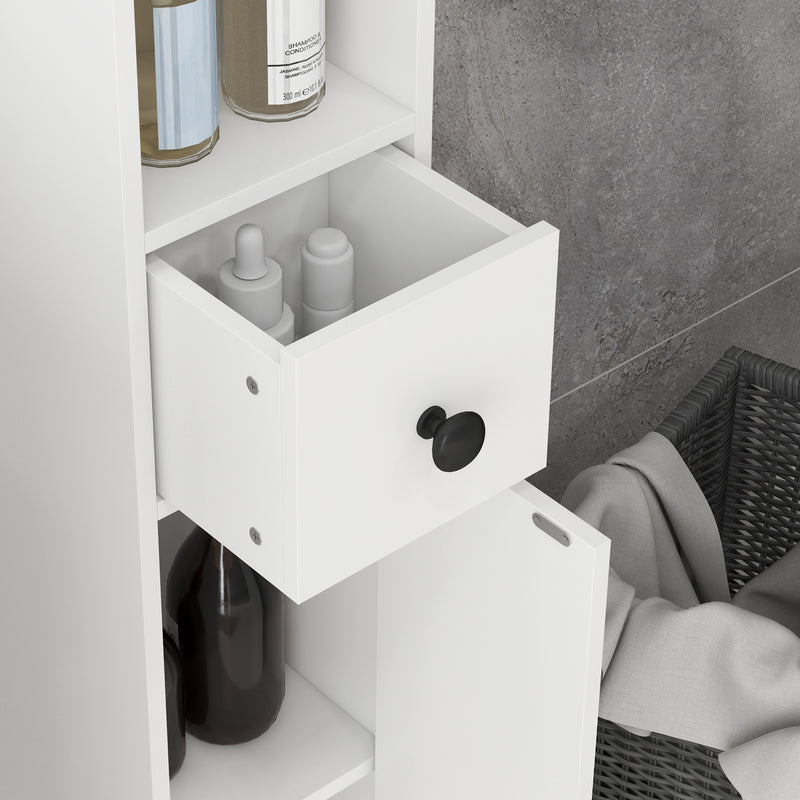 Tall Slim Bathroom Storage Cabinet With Adjustable Shelves And Cupboards, White