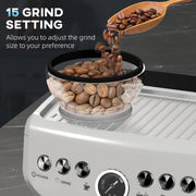 15 Bar Coffee Machine With Adjustable Grind Steamer and Accessories Silver by HOMCOM