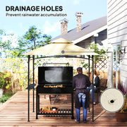 8 x 5 ft Grill Gazebo Double Tier BBQ Shelter with LED Lights Shelves and Hooks Beige by Outsunny