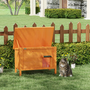 Wooden Insulated Outdoor Cat House with Removable Floor and Open Roof for All Seasons, Orange