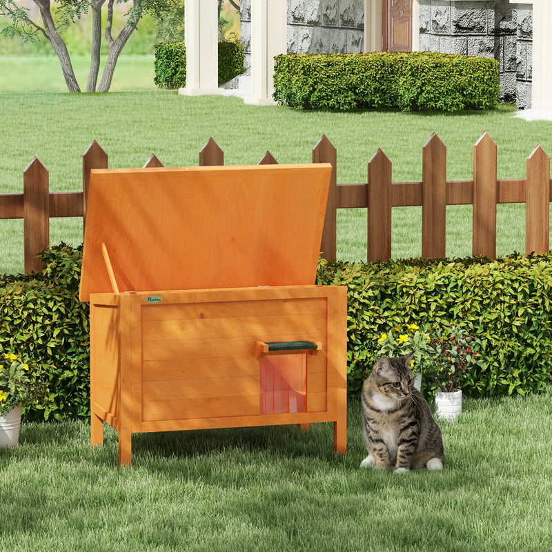 Wooden Insulated Outdoor Cat House with Removable Floor and Open Roof for All Seasons, Orange