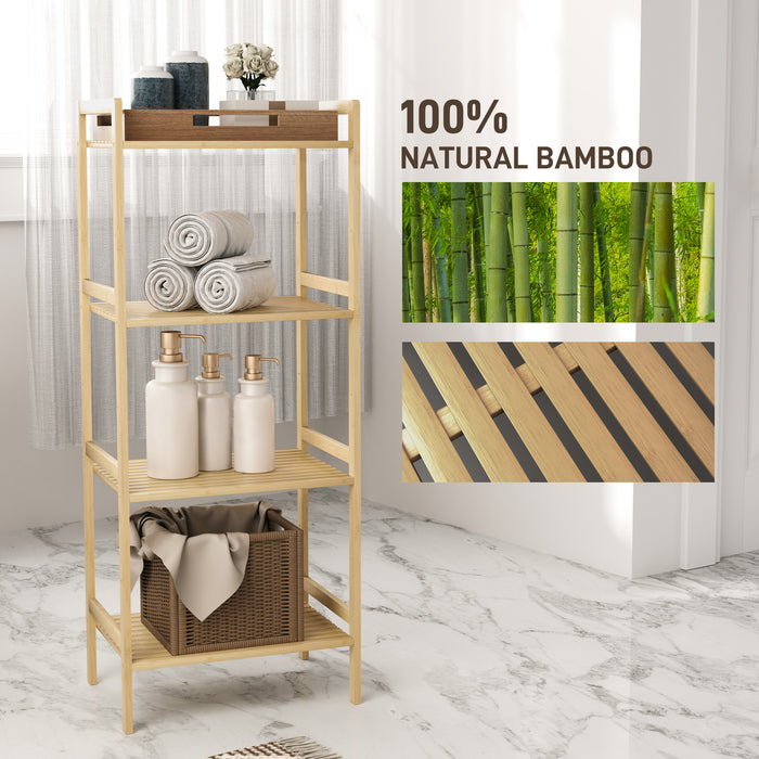 Four Tier Bamboo Adjustable Shelf Storage Unit for Home and Office by HOMCOM