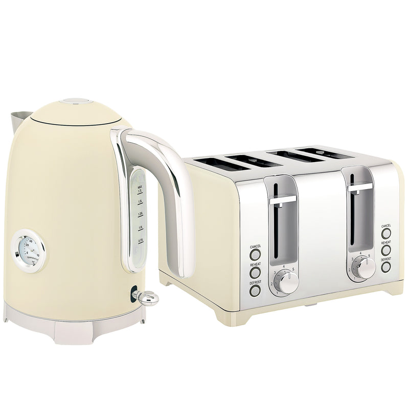 Retro Kettle and Toaster Set 3000W Fast Boil and Even Toasting Ideal for Breakfast Cream