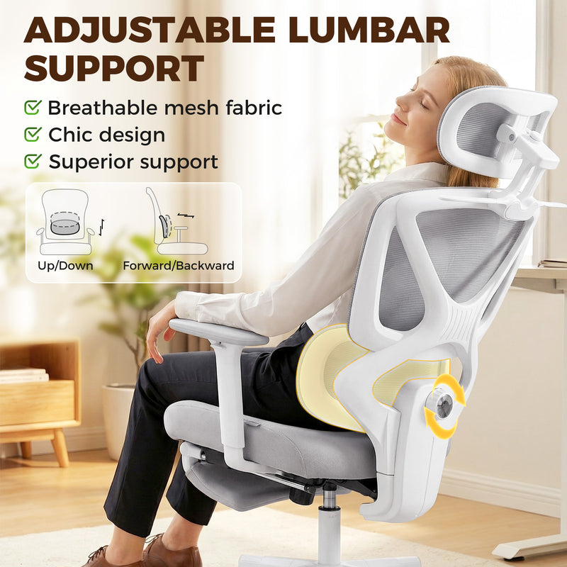 Ergonomic Office Chair with Adjustable Support and Mesh Back for Home Working Grey Homcom