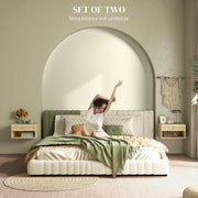 Set of 2 Wall Mounted Bedside Tables with Rattan Panels for Bedroom Storage Wood Effect