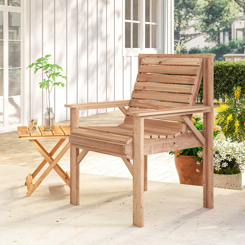 Garden Chair for Relaxing Outdoors with Curved Seat and Water Resistant Fir Wood Natural Finish Outsunny
