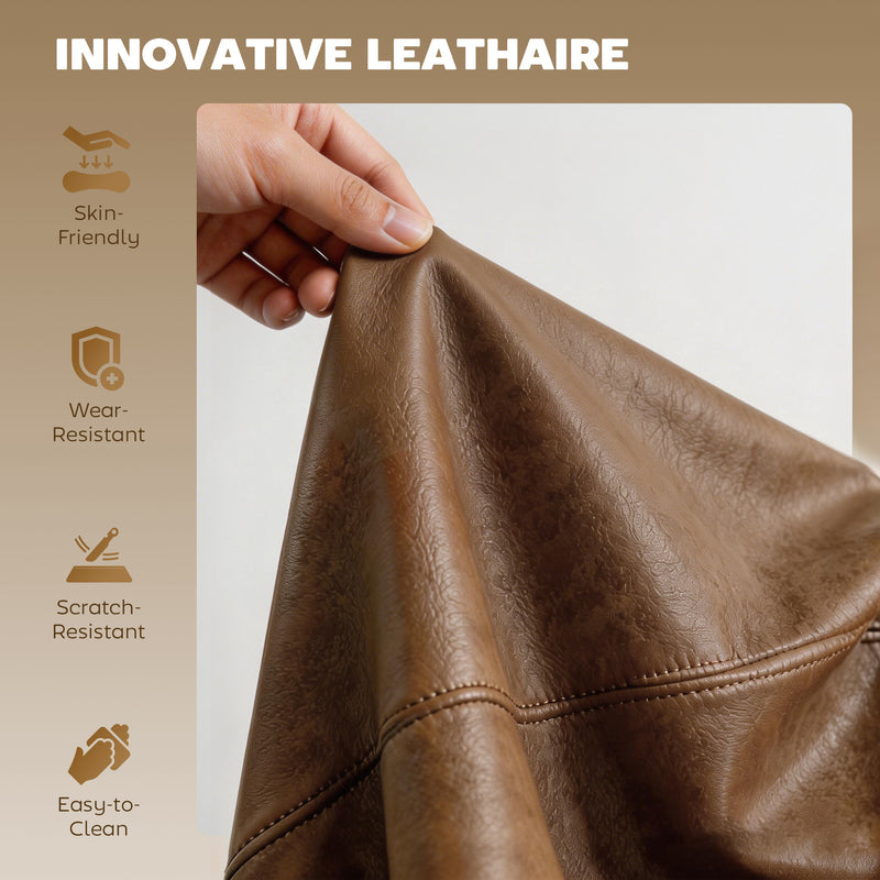 Adjustable Bar Stools Set of 2 with Swivel and Easy Clean Leathaire for Kitchen Counters Brown