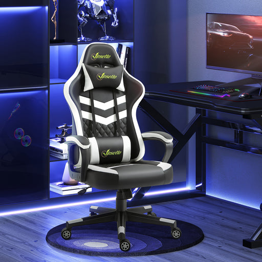 Ergonomic Gaming Chair With Lumbar Support And Headrest For Home Office Comfort, Black and White
