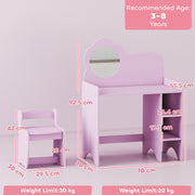 Kids Vanity Dressing Table with Mirror and Storage Shelves Includes Stool Ages 3 to 8 Purple