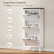 Slim Shoe Storage Cabinet for Narrow Hallways with Flip Drawers and Adjustable Shelves White Homcom