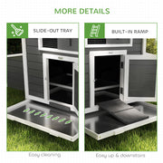 Outdoor Wooden Chicken Coop for 2 to 4 Chickens with Easy-Clean Trays and Nesting Boxes Grey PawHut