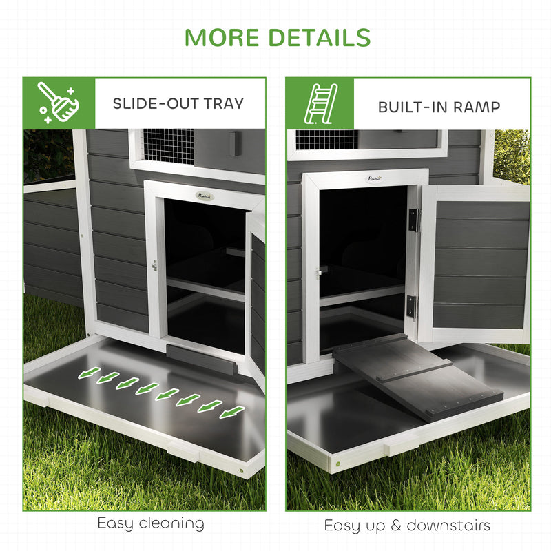 Outdoor Wooden Chicken Coop for 2 to 4 Chickens with Easy-Clean Trays and Nesting Boxes Grey PawHut