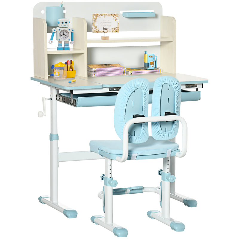 Kids Study Desk and Chair Set with Storage Shelves and Washable Cover for Ages 3 to 12, Blue