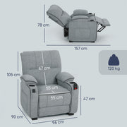 Electric Recliner Massage Armchair with Heat USB Port and Cup Holders for Lounge Grey AOSOM