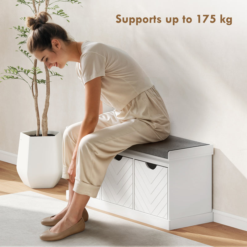 Shoe Storage Bench with Padded Seat and Three Drawers for Hallway Entryway White
