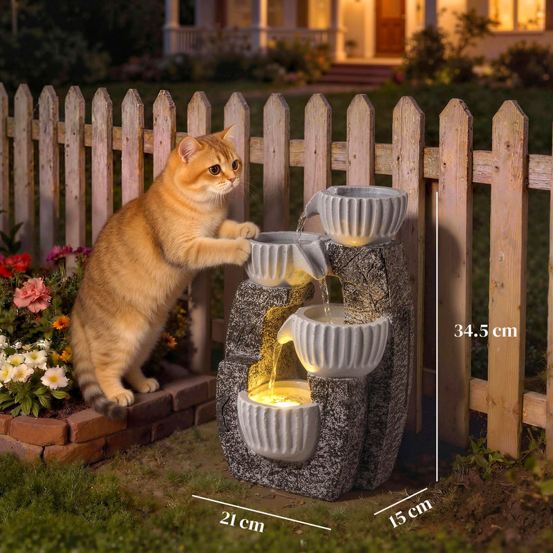 Garden Water Fountain with LED Light for Relaxing Balcony or Patio Retreat Dark Grey AOSOM